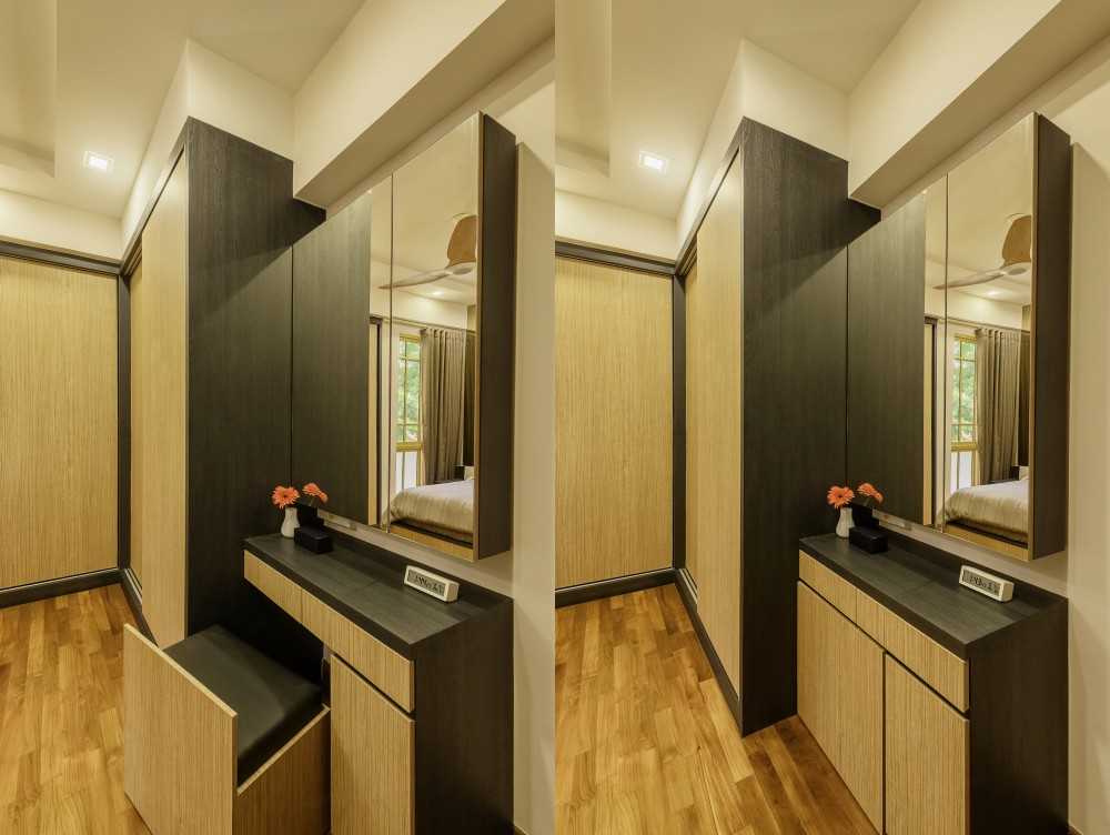 Asian Bedroom with Parquet Floor and Drop Ceiling