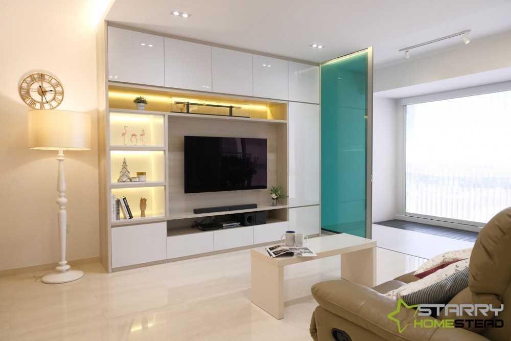 Scandinavian Living Room with TV Console and Feature Wall