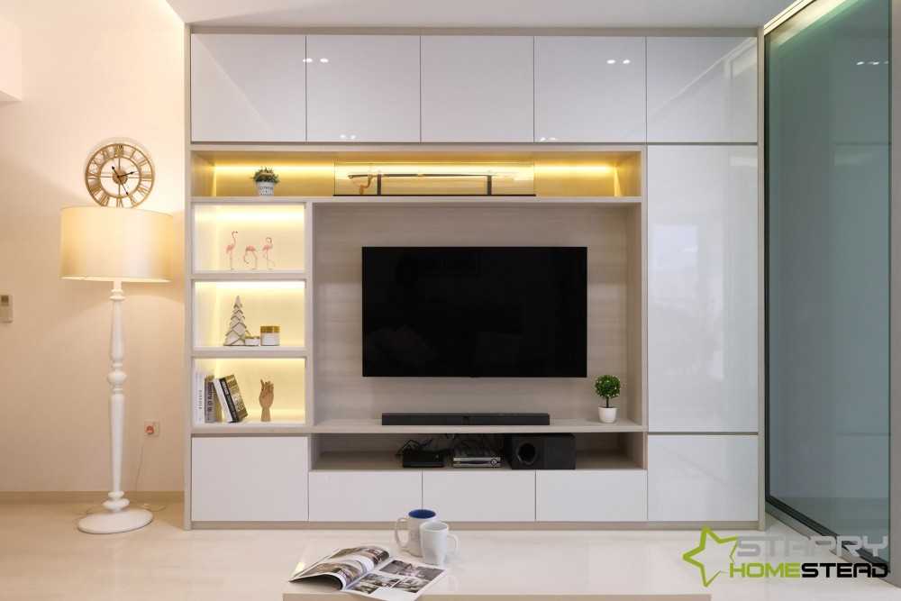 Scandinavian Living Room with TV Console and Feature Wall