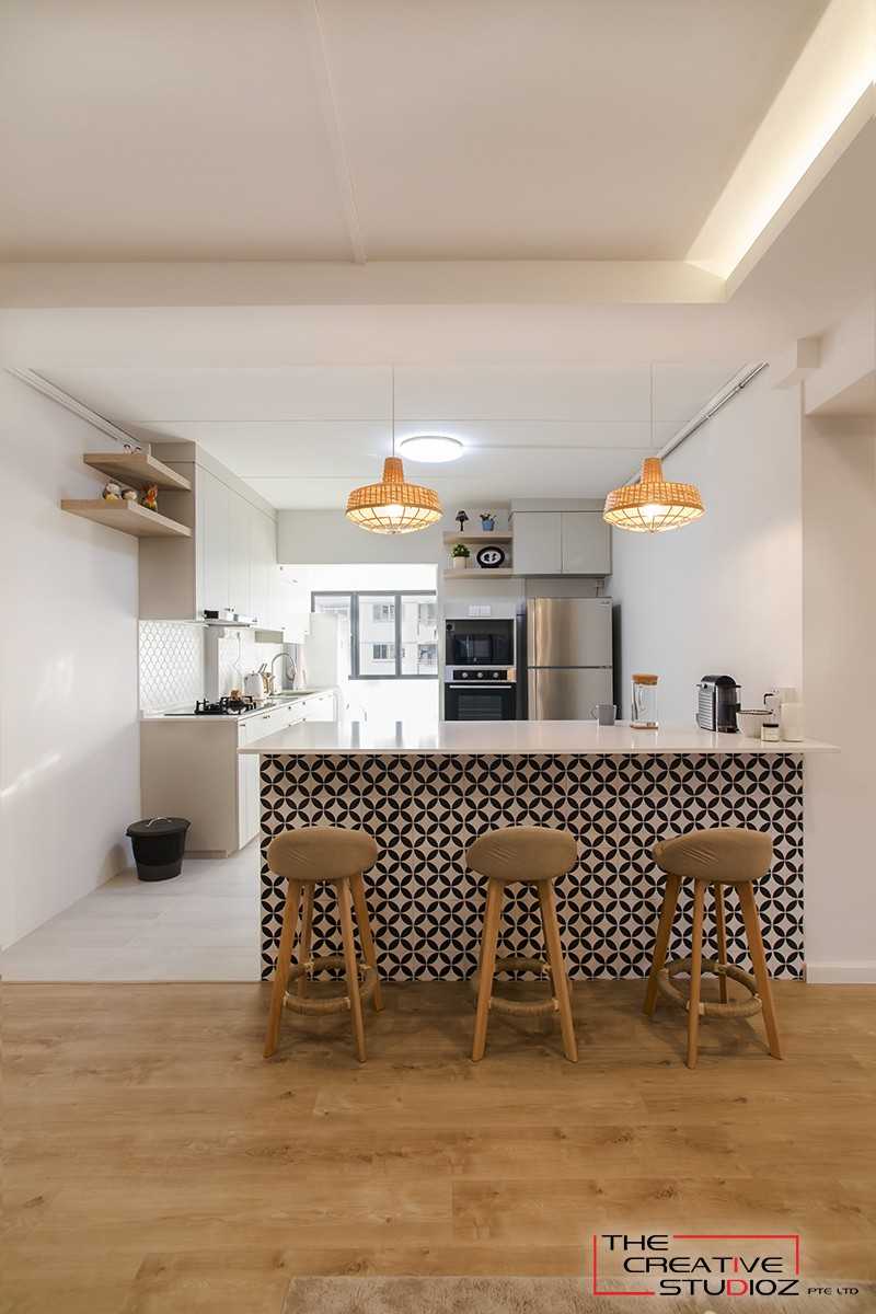 Minimalist Dining Room with Dining Table and Stools