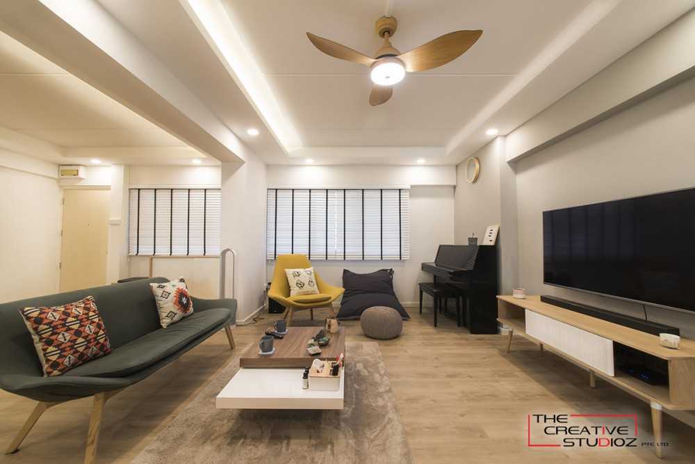Minimalist Living Room with Wood Flooring and TV Console