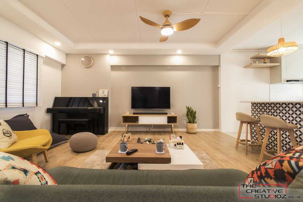 Minimalist Living Room with Vinyl Flooring and TV Console