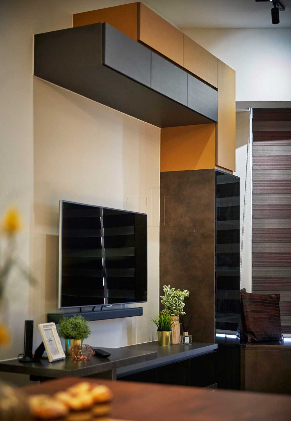Modern Living Room with TV Console and Ceiling Light