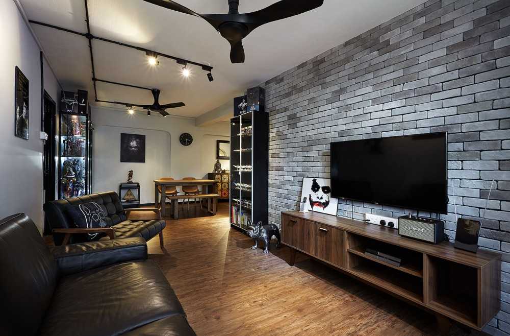 Eclectic Living Room with Bookshelf and Vinyl Flooring