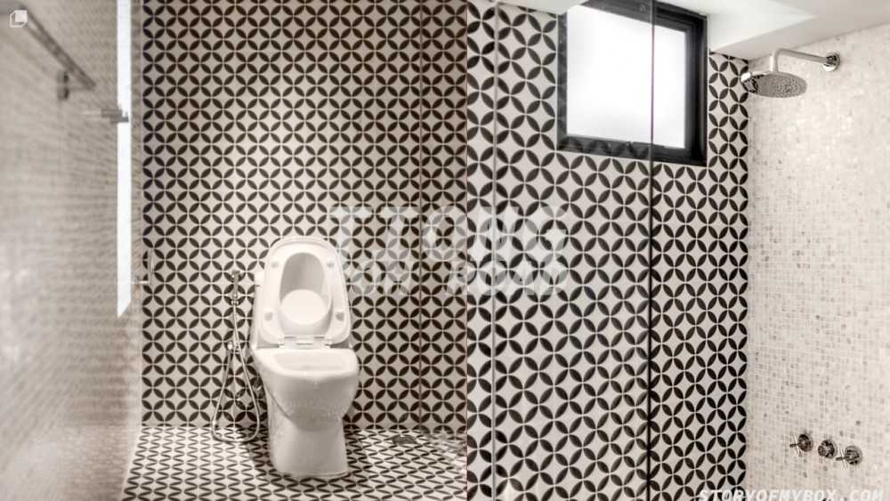 Minimalist Bathroom with Mosaic and Bathroom Accessories
