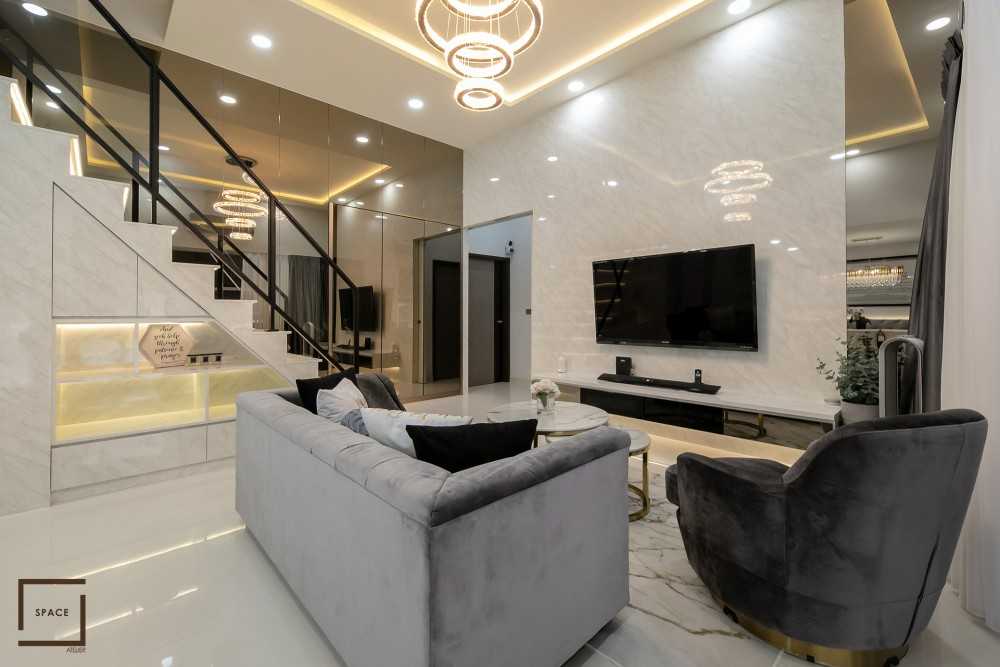 Modern Living Room with TV Console and Cove Lighting