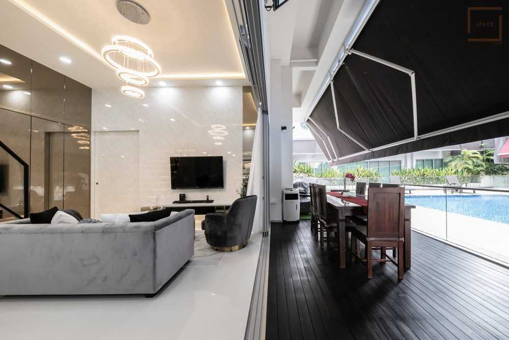 Modern Balcony with Curtain and Outdoor Table