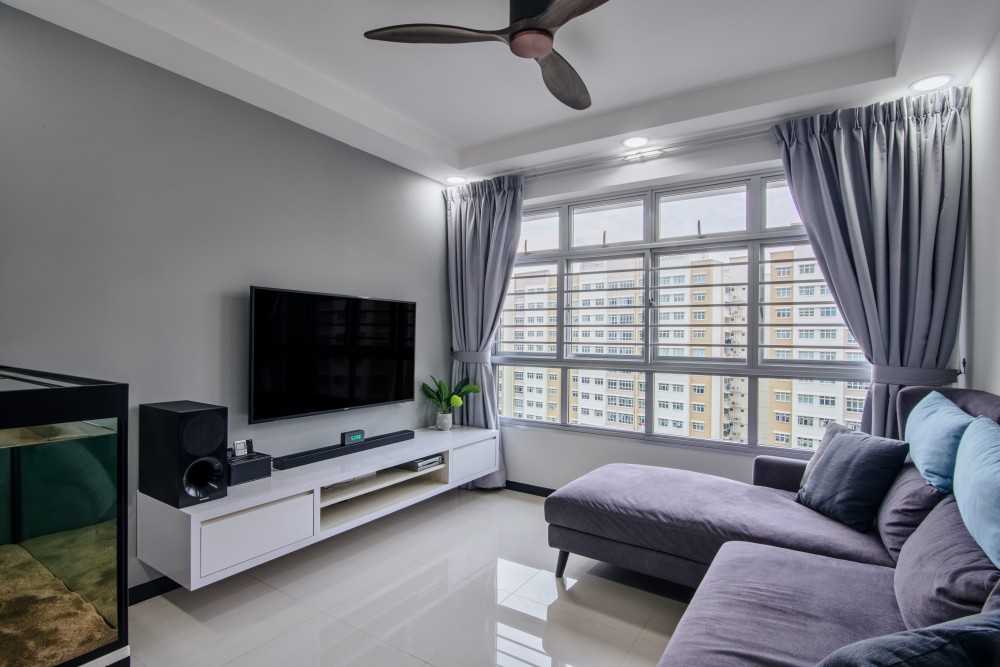 Contemporary Living Room with TV Console and Feature Wall