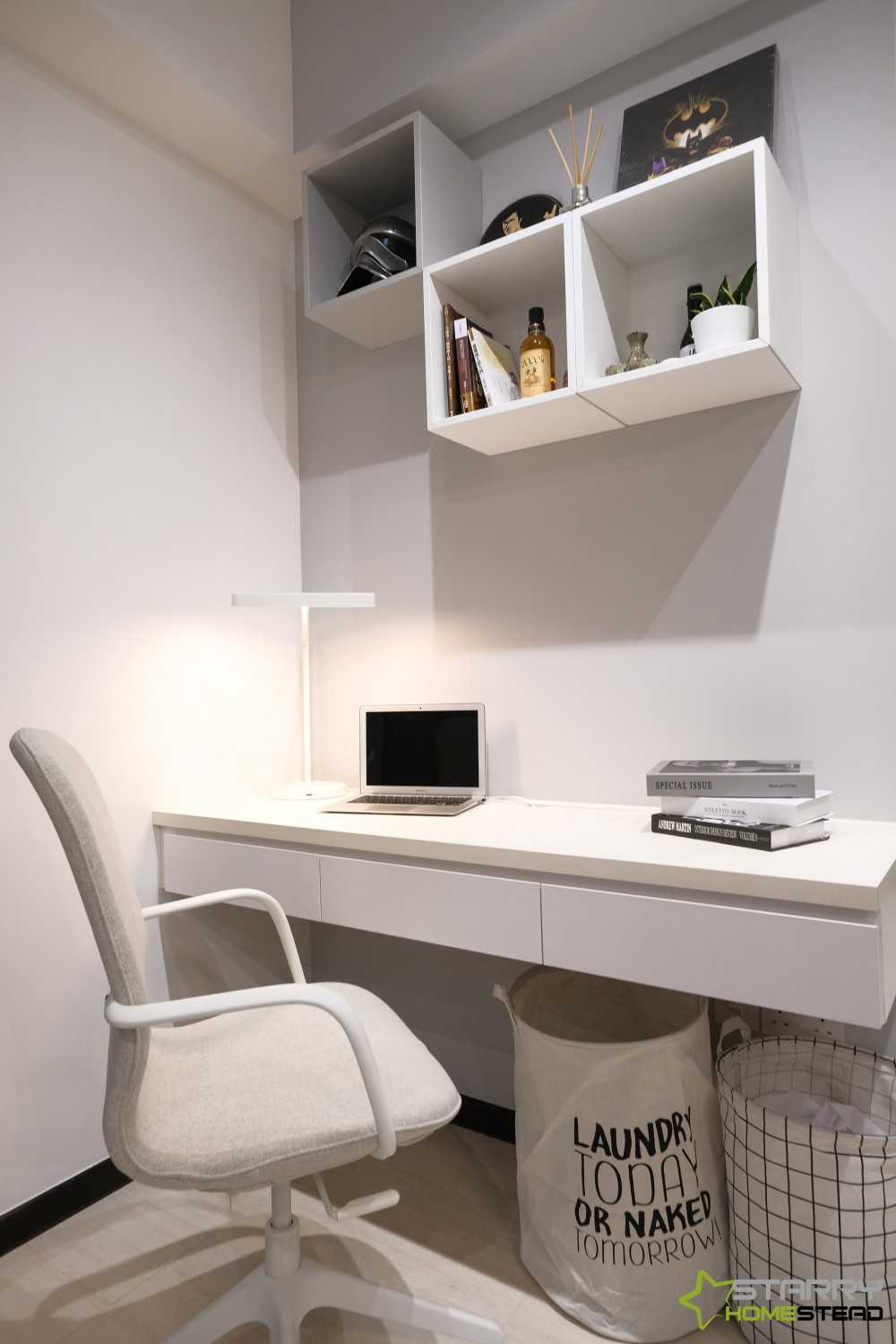 Minimalist Workstation with Desk and Desk Chairs