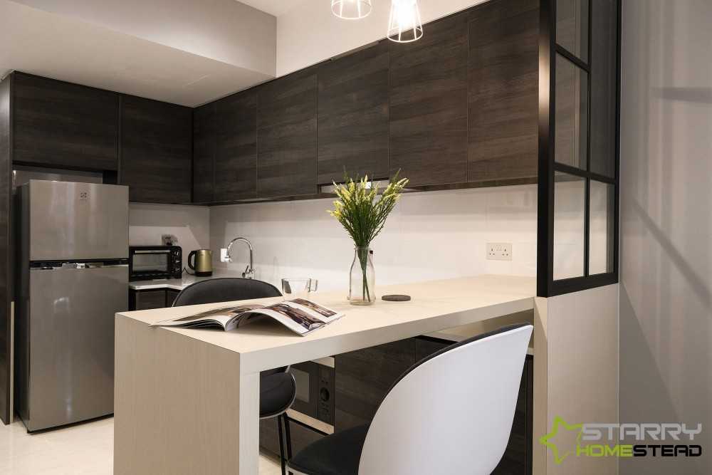 Minimalist Kitchen with Dining Table and Bar Stool