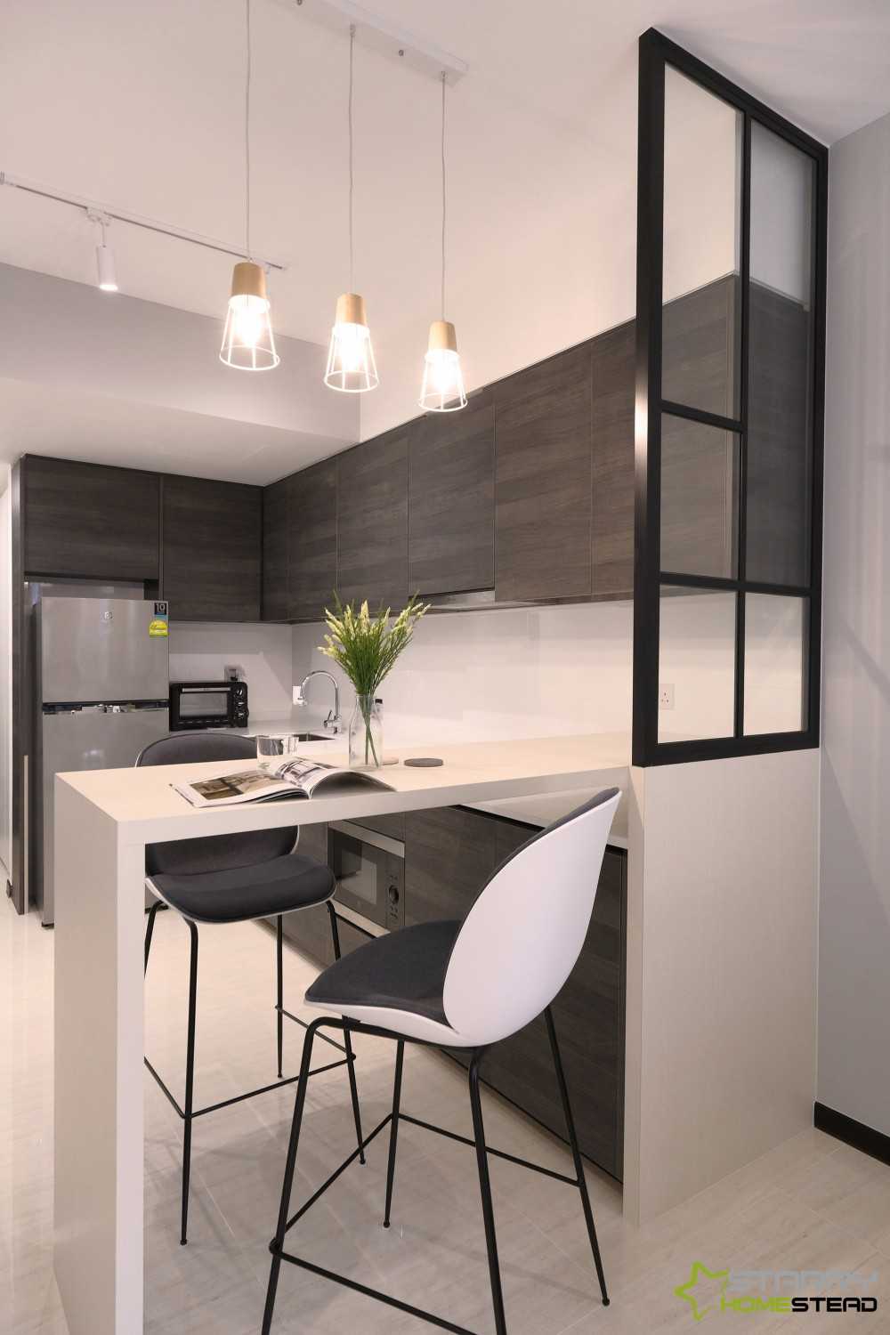 Minimalist Kitchen with Dining Table and Bar Stool