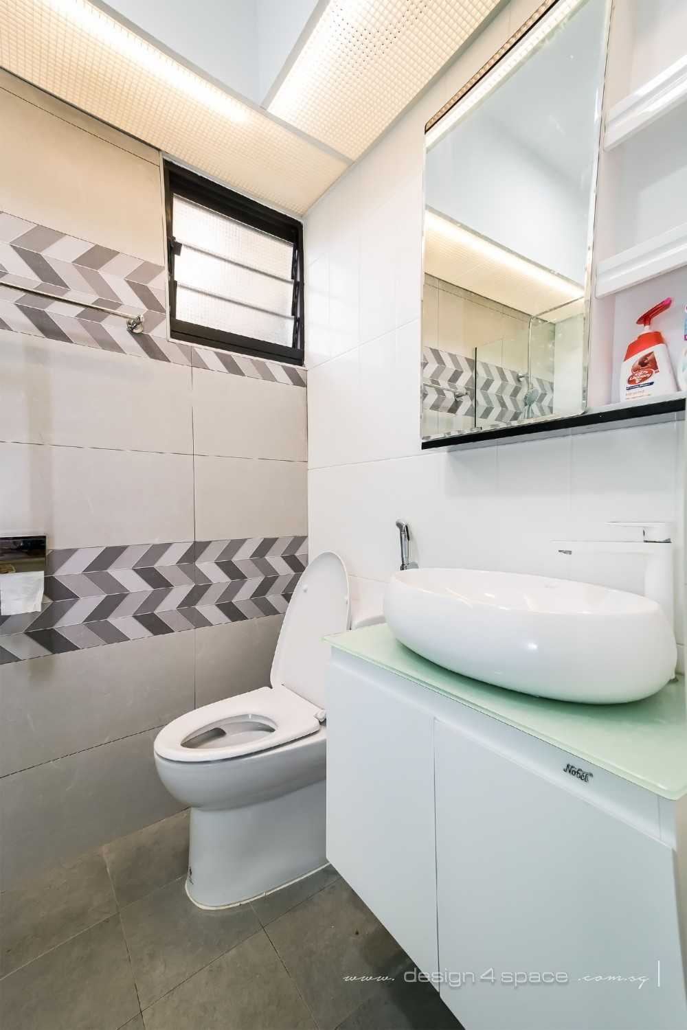 Contemporary Bathroom with Wood Flooring and Mirror