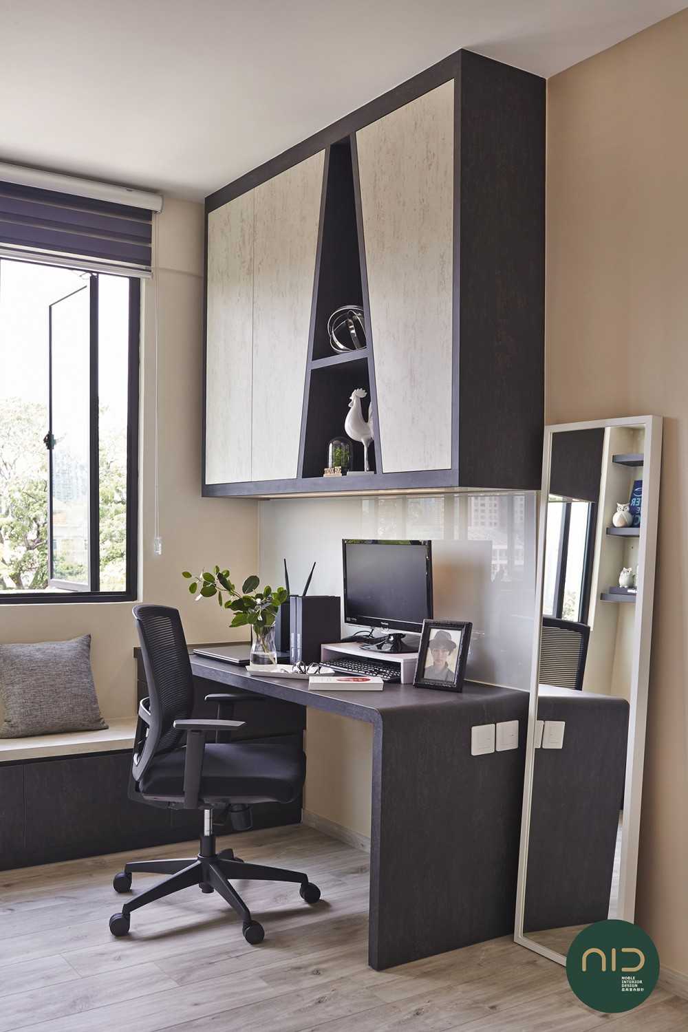 Scandinavian Study with Vinyl Flooring and Bay Window