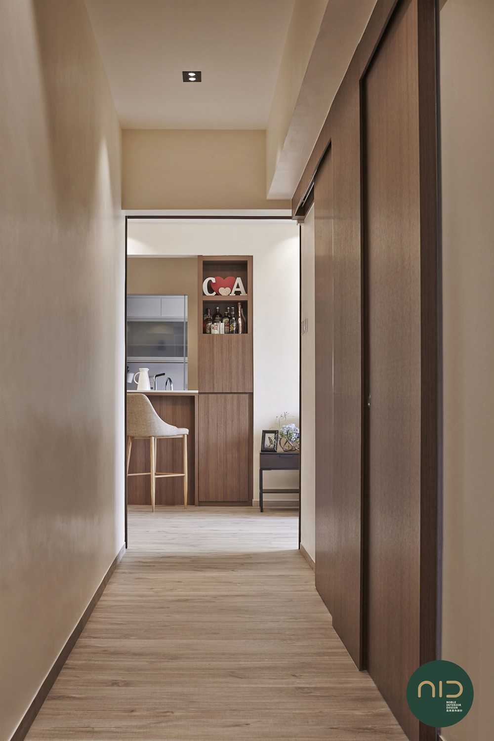 Scandinavian Hallway with Vinyl Flooring and Downlights