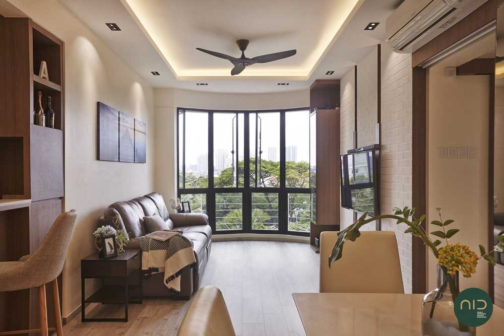 Scandinavian Living Room with Vinyl Flooring and Feature Wall