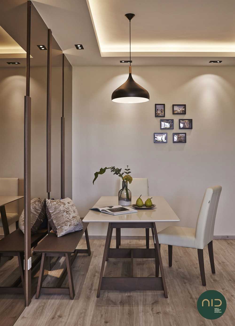 Scandinavian Dining Room with Vinyl Flooring and Mirror