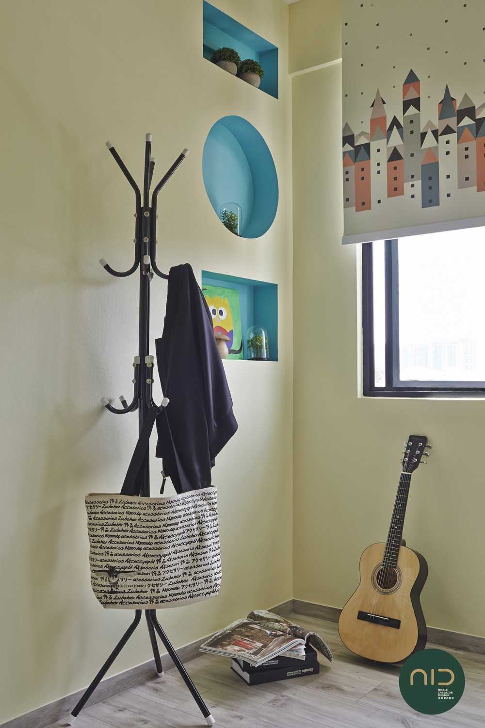 Scandinavian Kids Room with Vinyl Flooring and Roller Blinds
