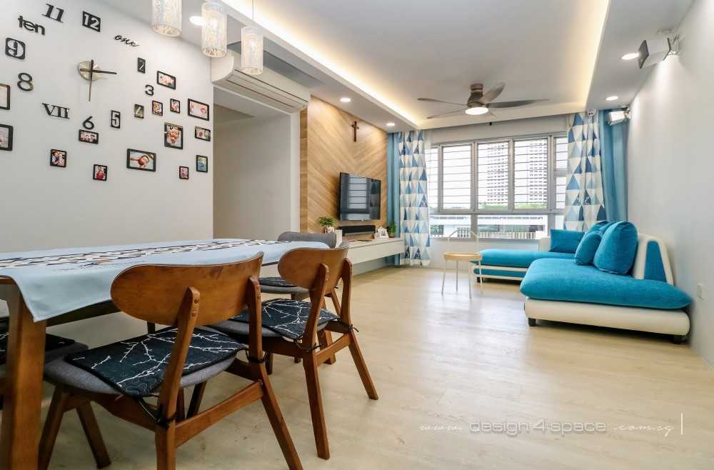 Scandinavian Living Room with Drop Ceiling and Open Kitchen