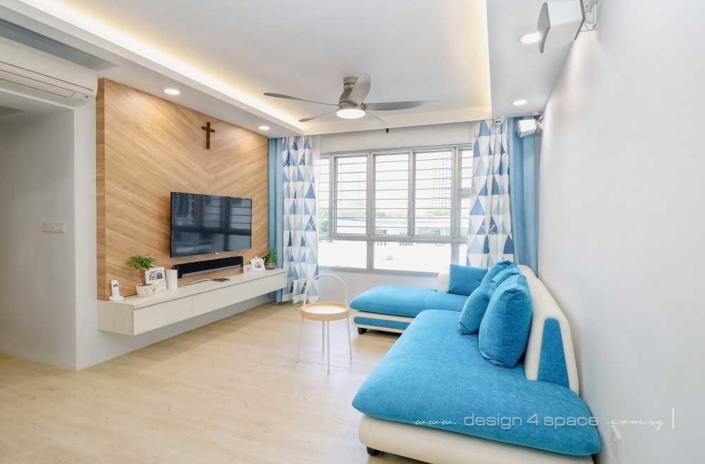 Scandinavian Living Room with Granite Floor and TV Console