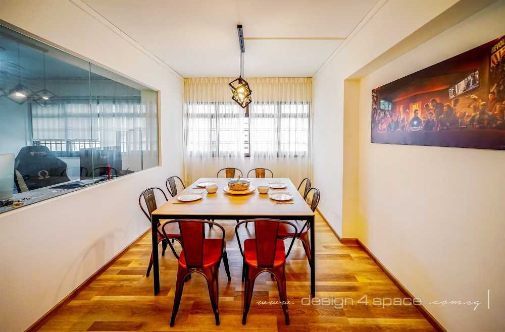 Contemporary Dining Room with Drop Light and Cove Lighting