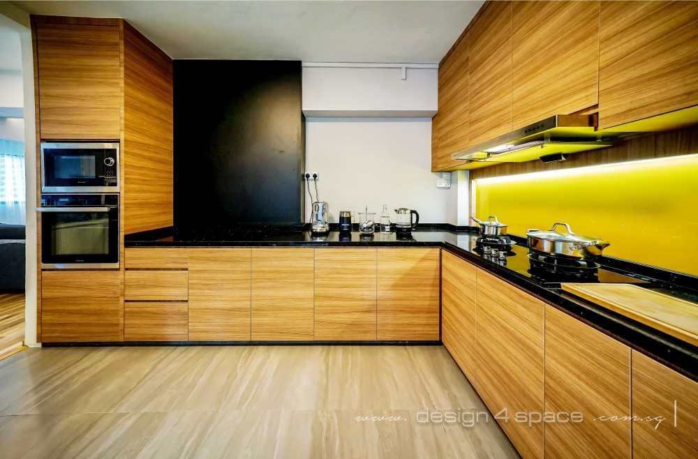 Contemporary Kitchen with Vinyl Flooring and Herringbone Tiling