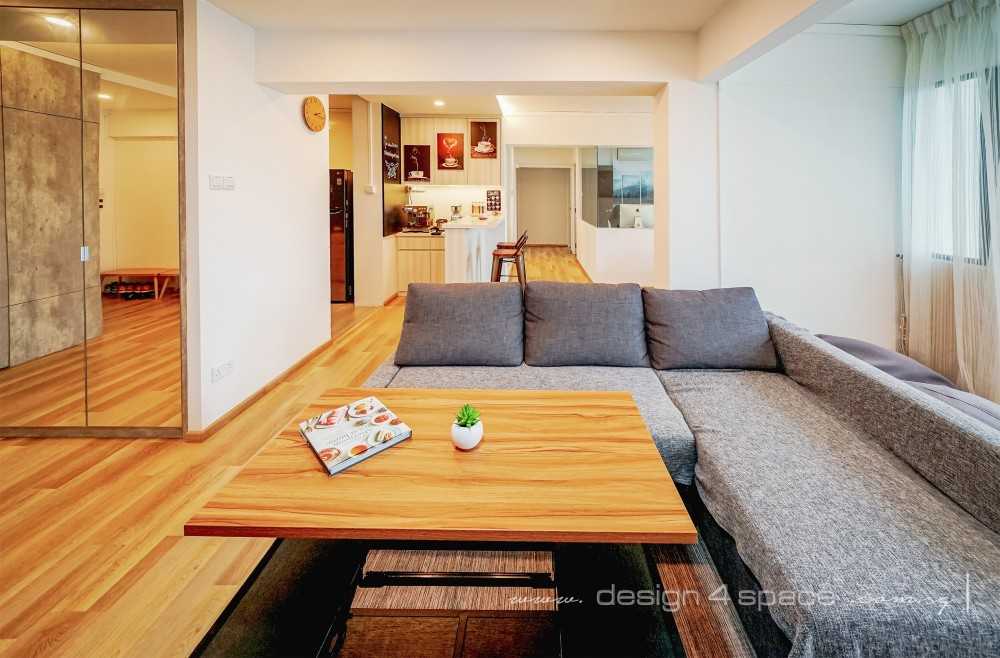 Contemporary Living Room with Homogeneous Tiles and Wood Flooring