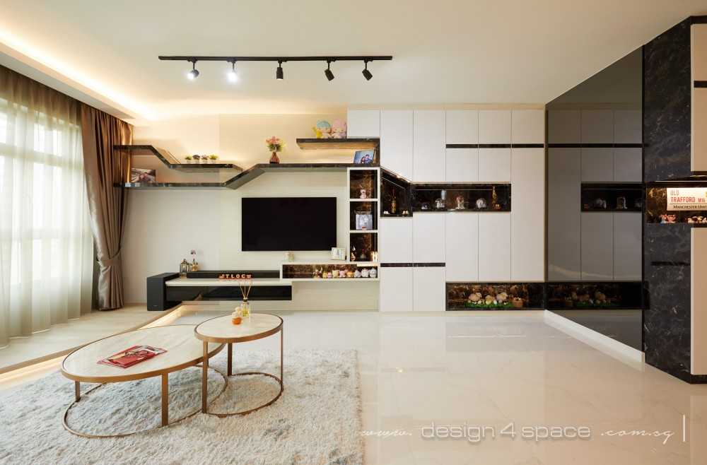 Modern Living Room with Homogeneous Tiles and TV Console