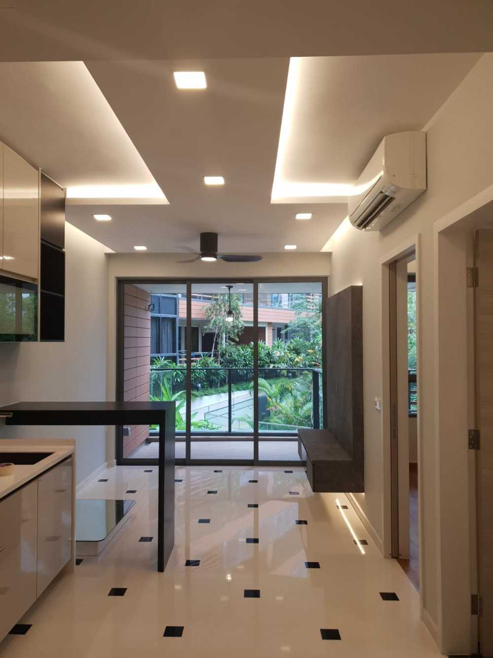 Modern Living Room with Marble Floor and TV Console