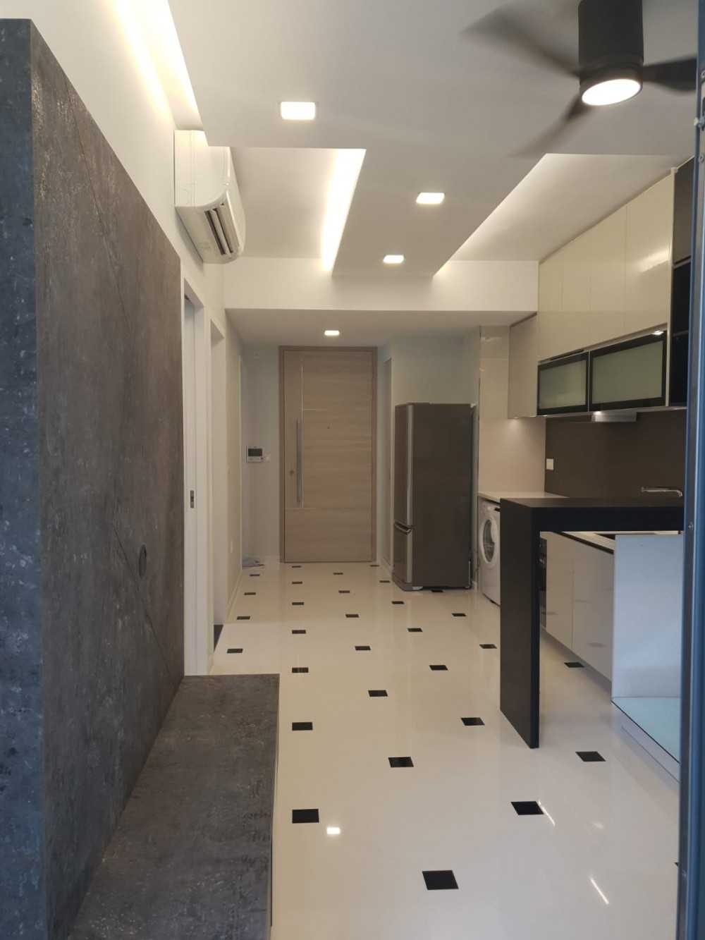 Modern Living Room with Marble Floor and TV Console
