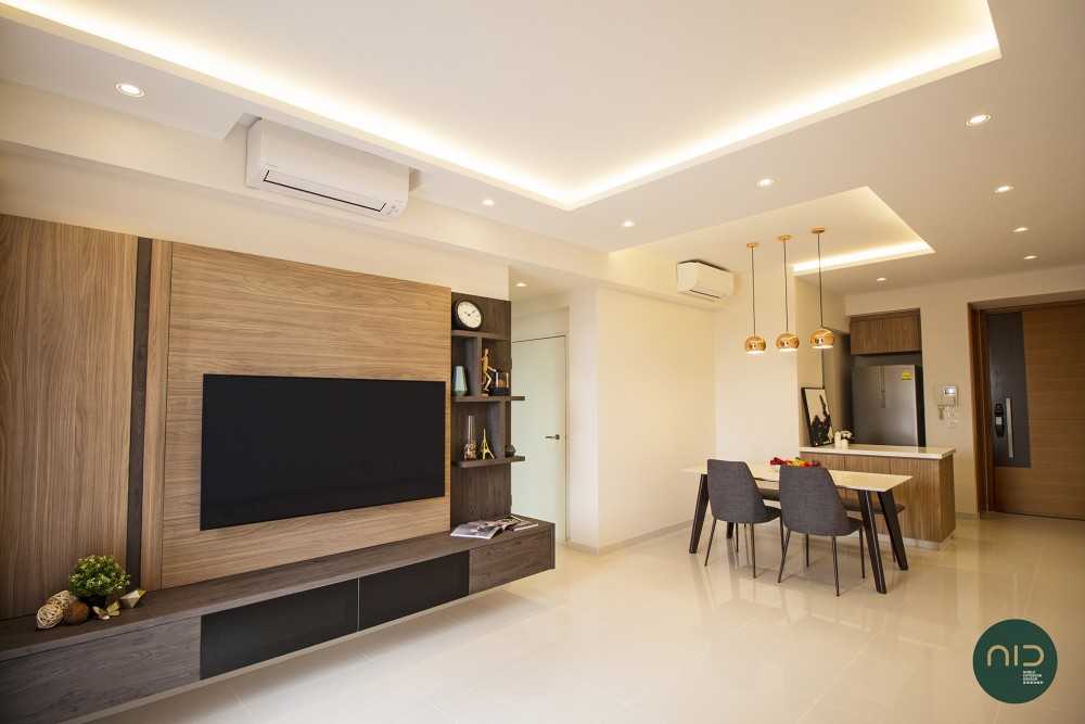 Modern Living Room with Homogeneous Tiles and TV Console