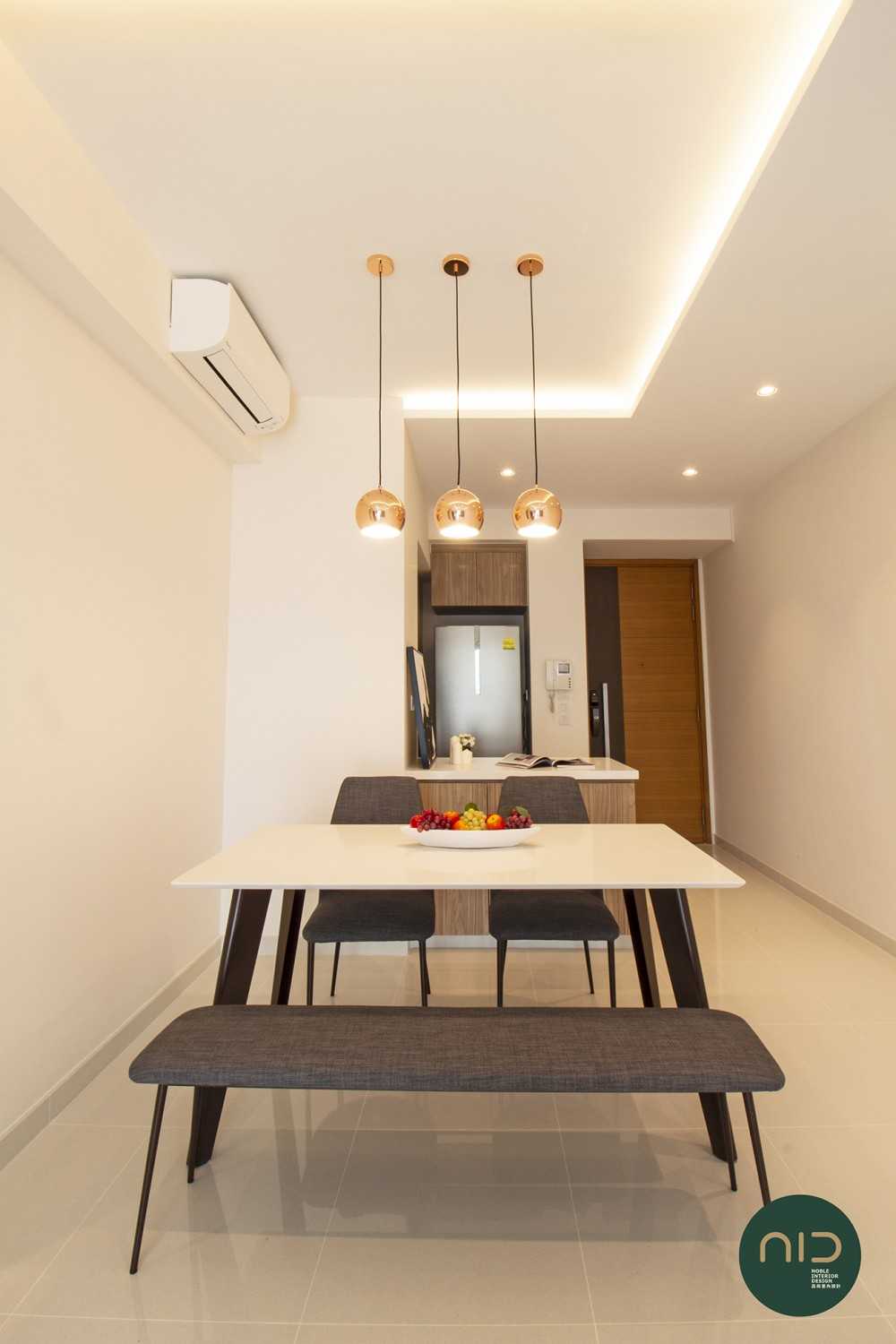 Modern Dining Room with Homogeneous Tiles and Cove Lighting