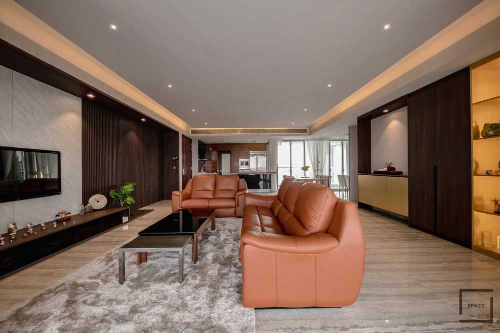 Modern Living Room with Marble Floor and TV Console