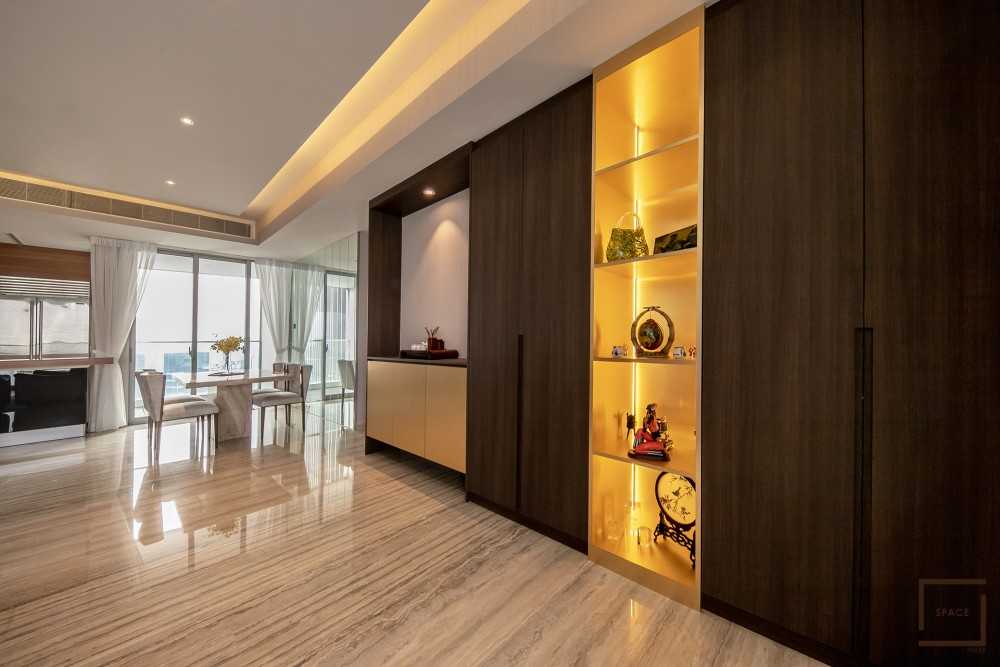 Modern Living Room with Marble Floor and TV Console