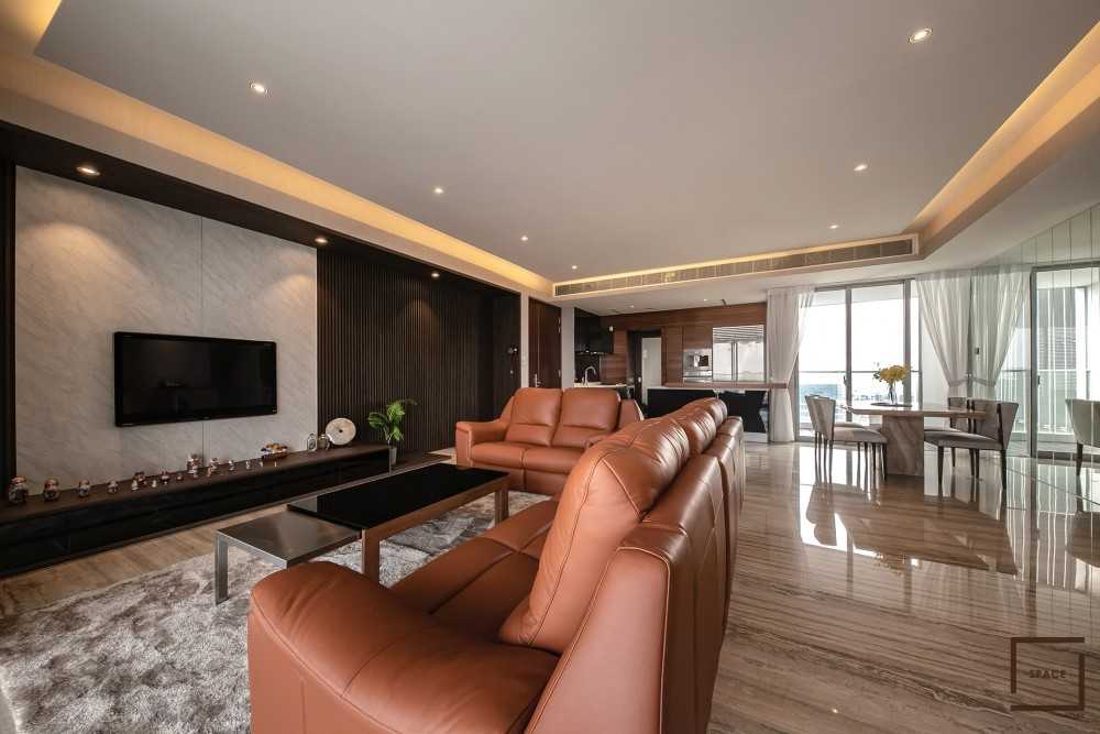 Modern Living Room with Marble Floor and TV Console