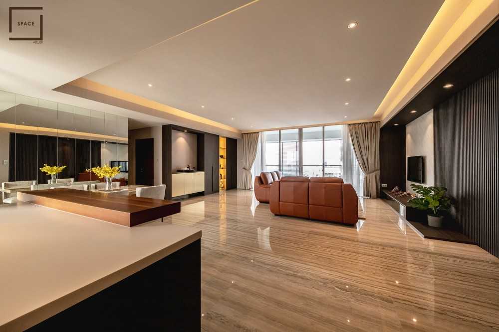 Modern Living Room with Marble Floor and TV Console