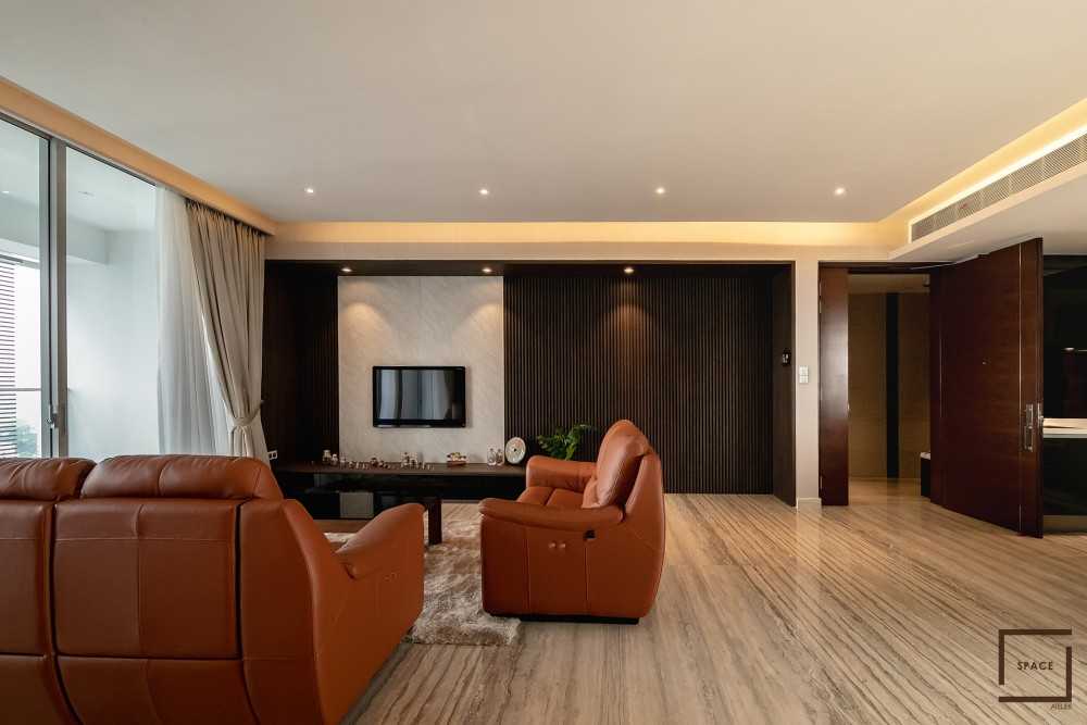 Modern Living Room with Marble Floor and TV Console