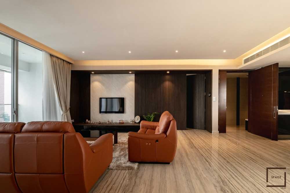 Modern Living Room with Marble Floor and TV Console