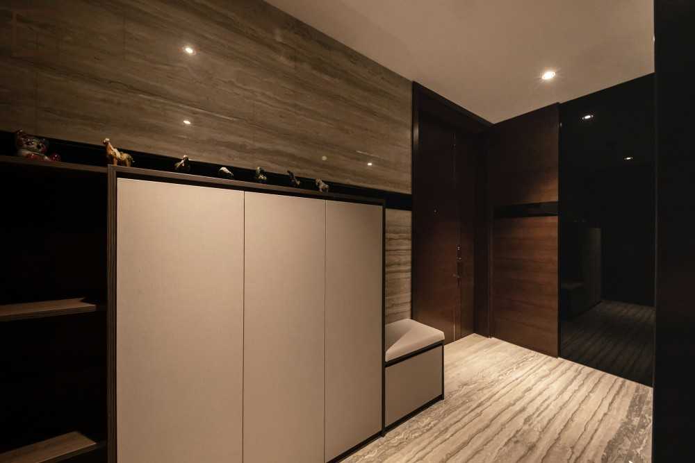 Modern Entryway with Small Storage and Stools