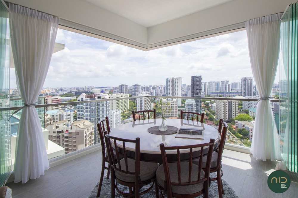 Modern Balcony with Curtain and Dining Table