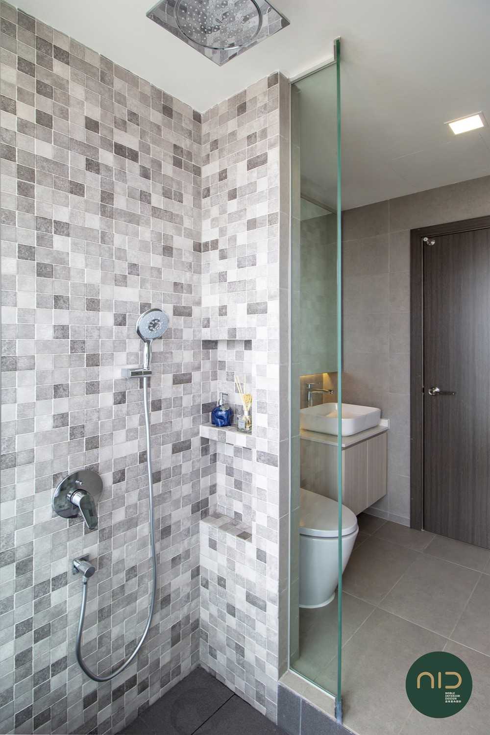 Modern Bathroom with Countertop and Homogeneous Tiles