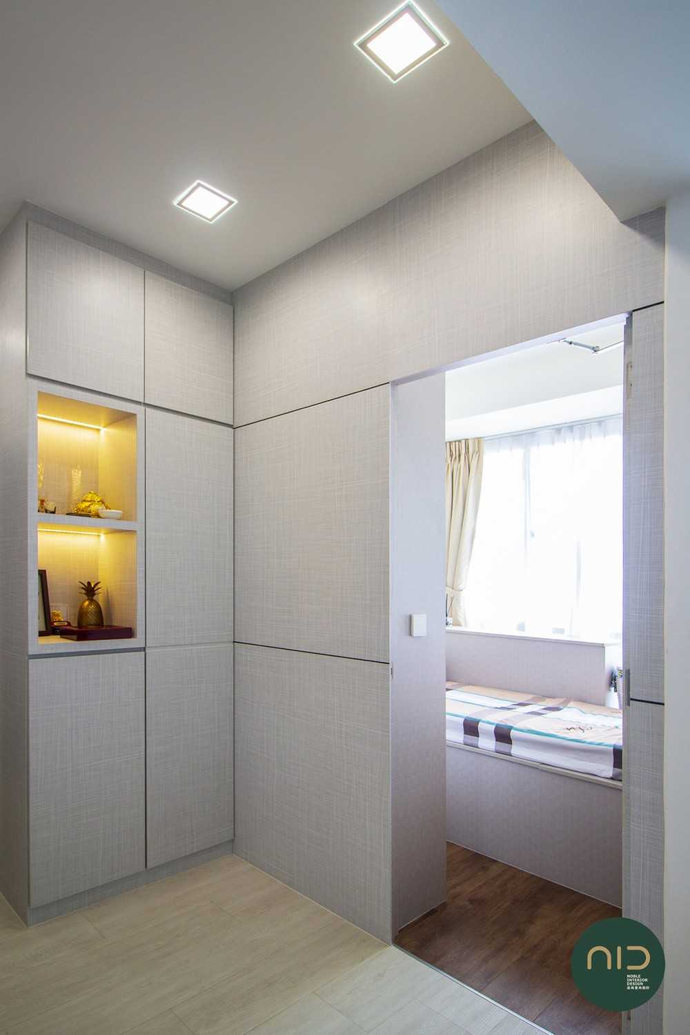 Modern Bedroom with Platform Bed and Vinyl Flooring