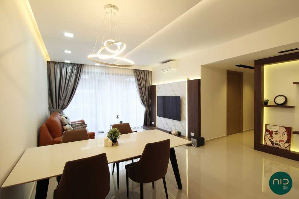 Modern Living Room with Homogeneous Tiles and Feature Wall