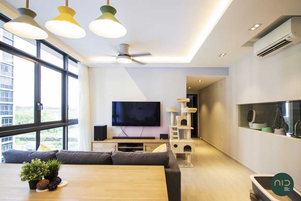 Modern Living Room with Cove Lighting and Curtain
