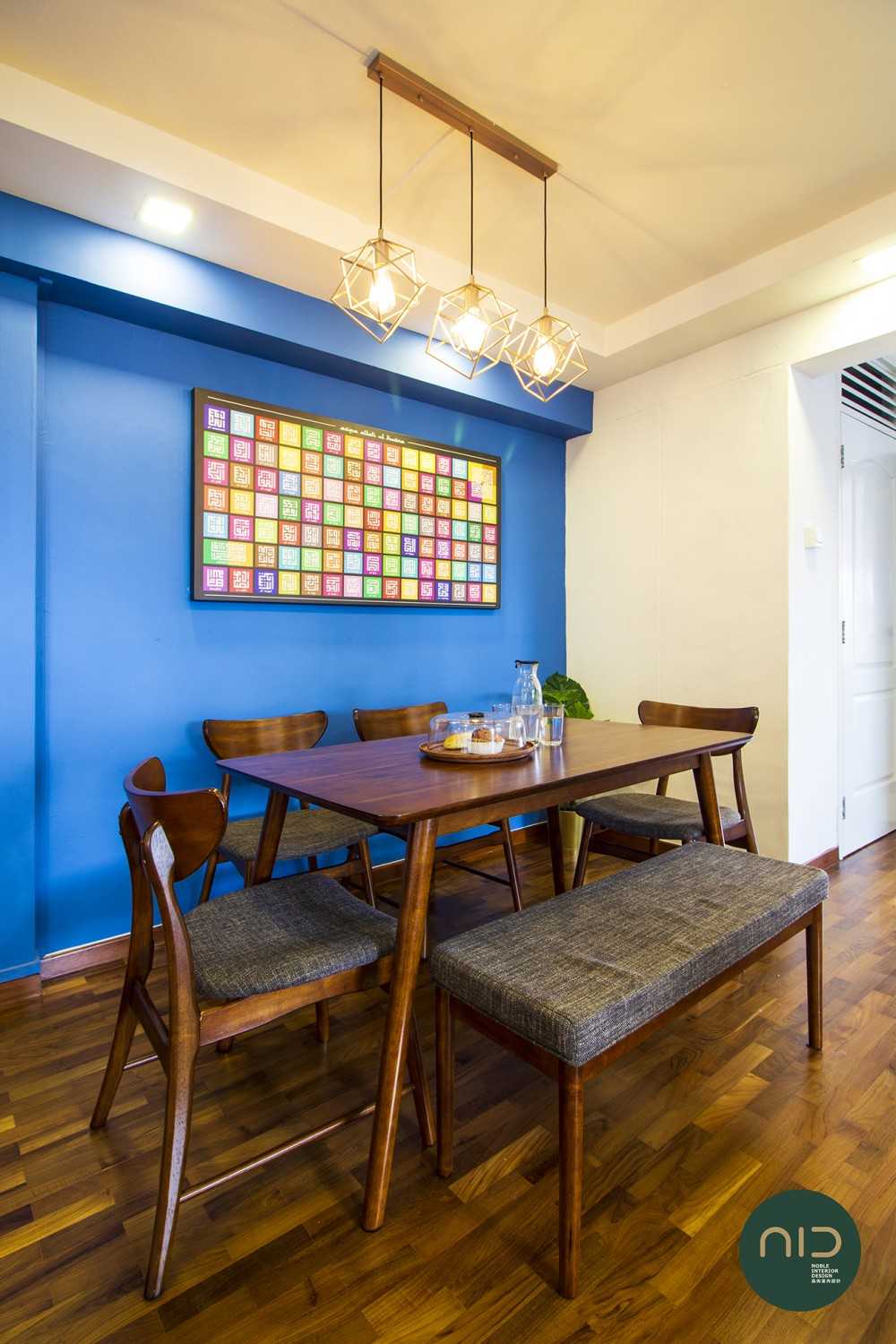 Transitional Dining Room with Parquet Floor and Downlights