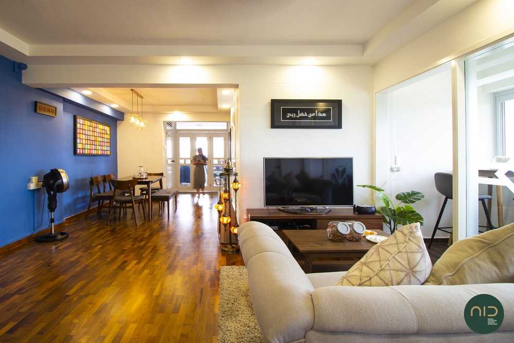 Transitional Living Room with Parquet Floor and Downlights