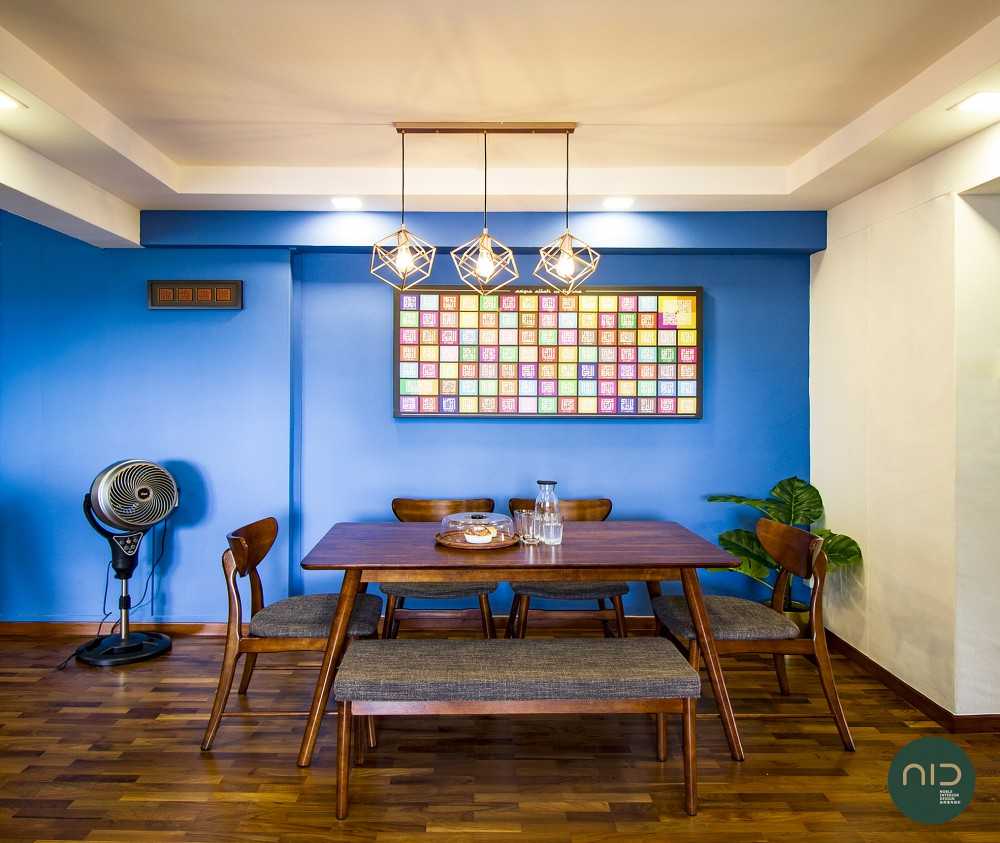 Transitional Dining Room with Parquet Floor and Downlights