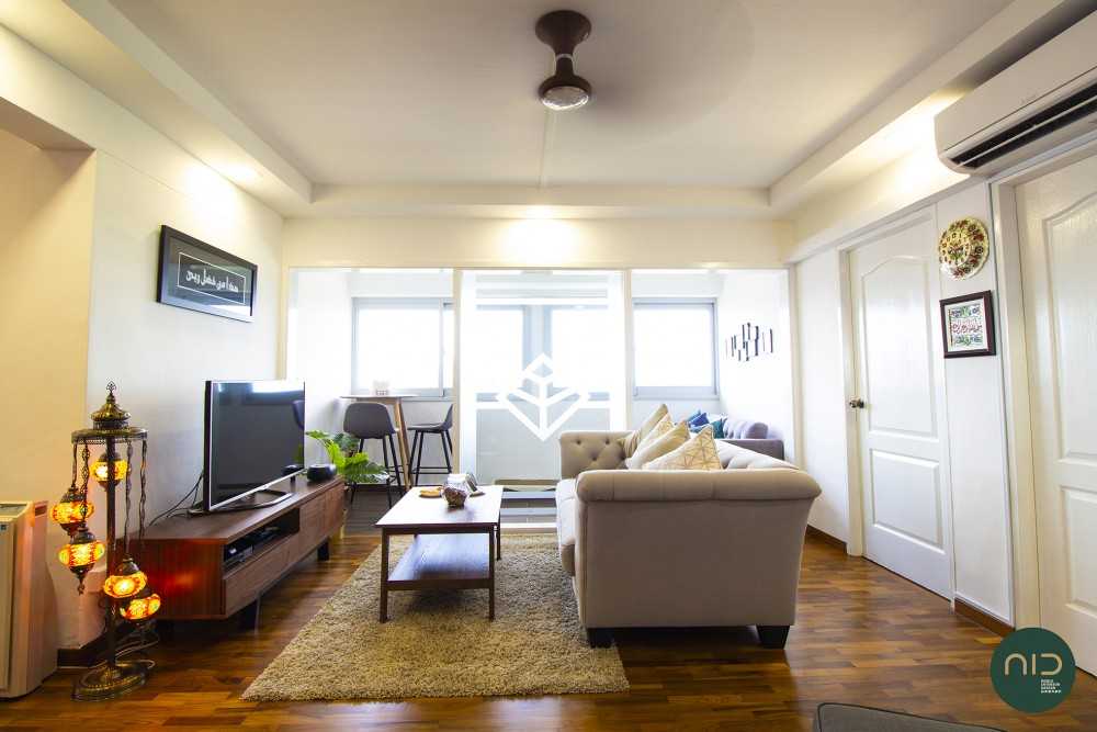 Transitional Living Room with Parquet Floor and Downlights