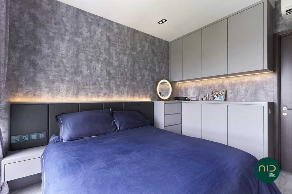 Modern Bedroom with Wallpaper and Downlights