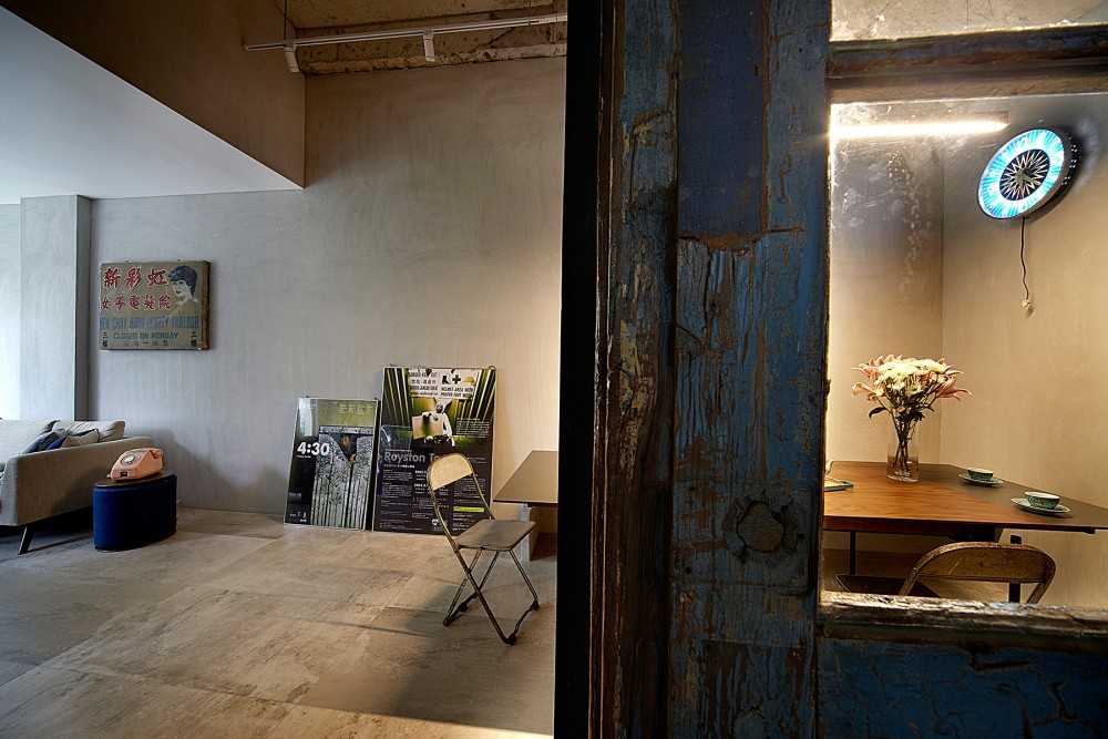 Vintage Dining Room with Cement Floor and Dining Table
