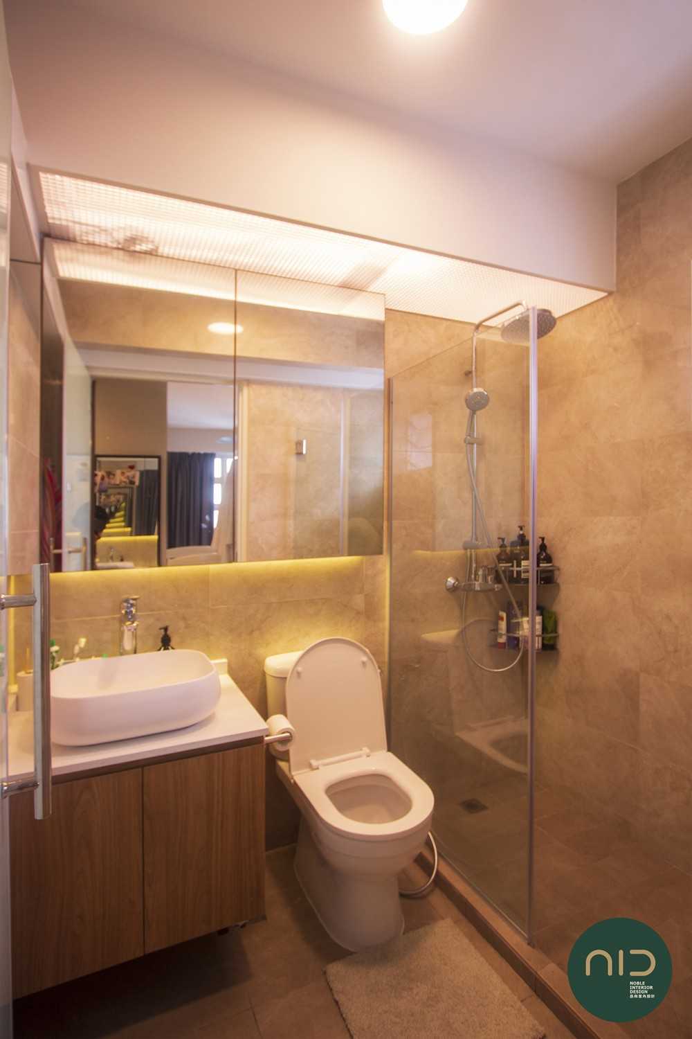Scandinavian Bathroom with Countertop and Homogeneous Tiles